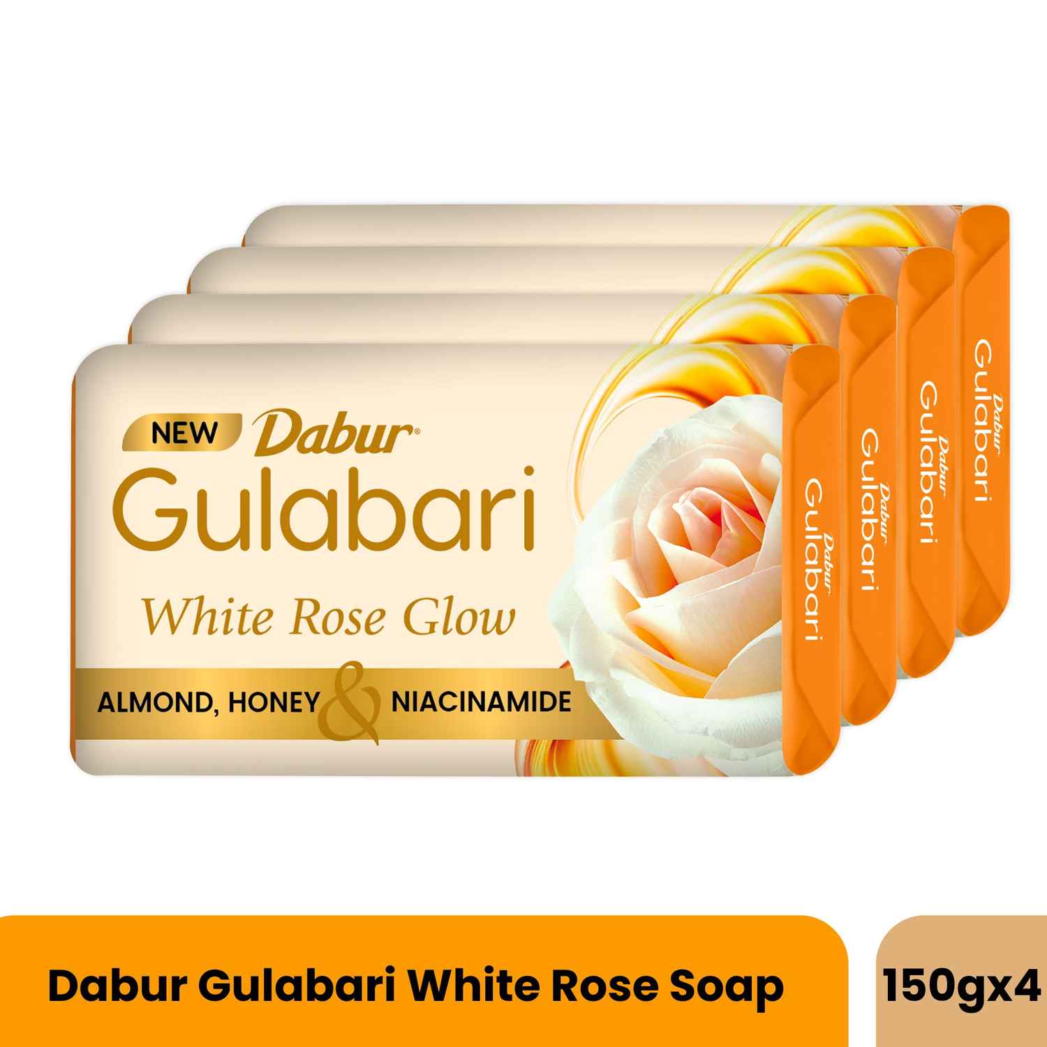 Buy Dabur Gulabari White Rose Soap - 150 gm (Pack of 4) | Moisturizing Bathing Soap for Soft, Glowing Skin for Skin & Body | Goodness of Almond Milk, Honey & Niacinamide - Purplle