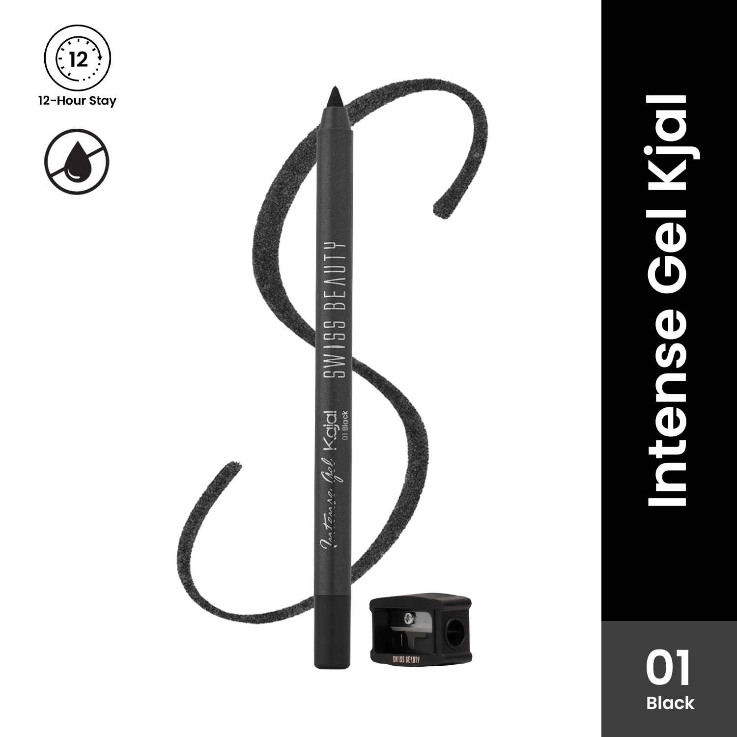 Buy Swiss Beauty Intense Gel Kajal | 12-Hour Stay | Waterproof | Smudge-Proof | Creamy Texture | Highly Pigmented | Multi-Use Eye Pencil - Black (1.2 gm) - Purplle