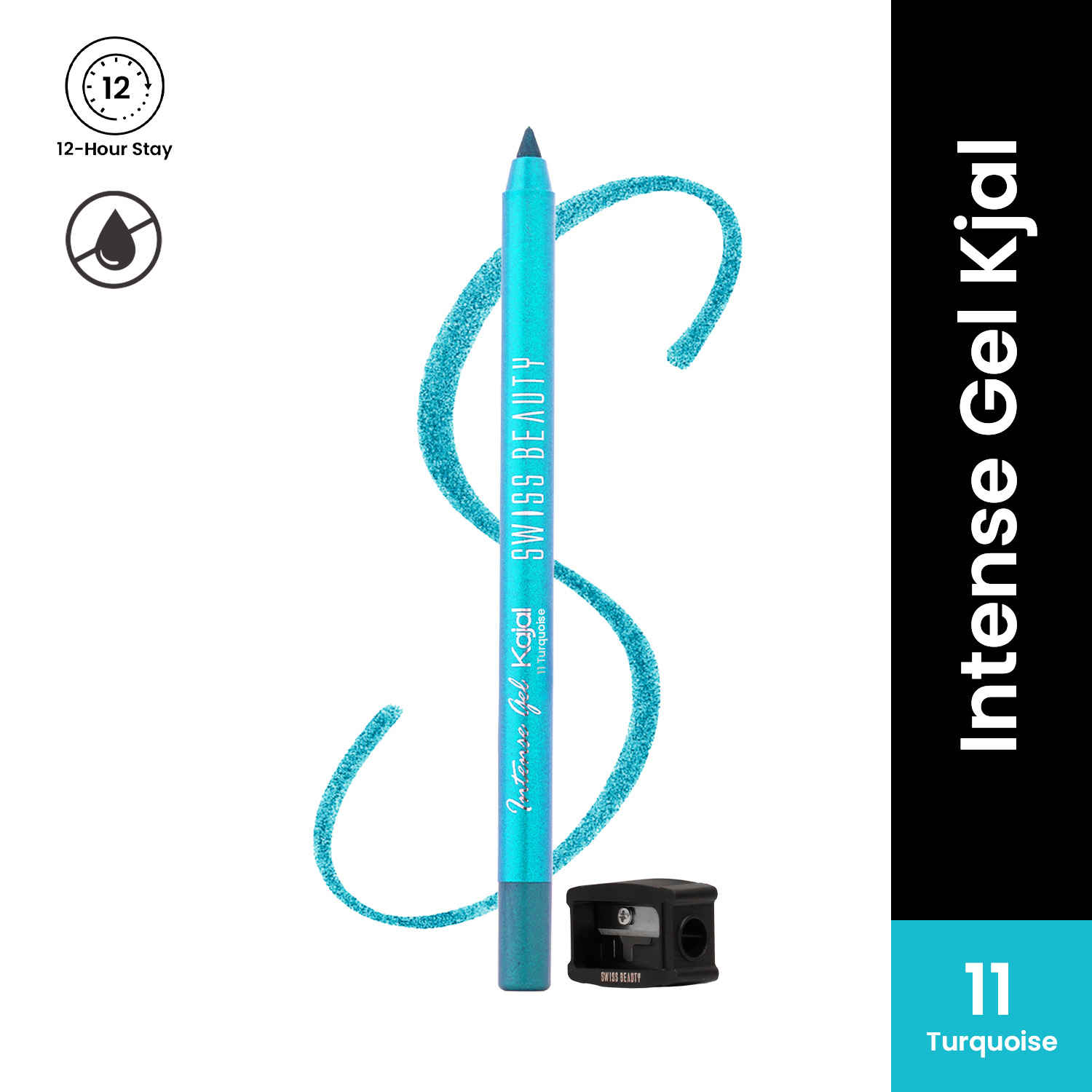 Buy Swiss Beauty Intense Gel Kajal | 12-Hour Stay | Waterproof | Smudge-Proof | Creamy Texture | Highly Pigmented | Multi-Use Eye Pencil - Turquoise (1.2 gm) - Purplle