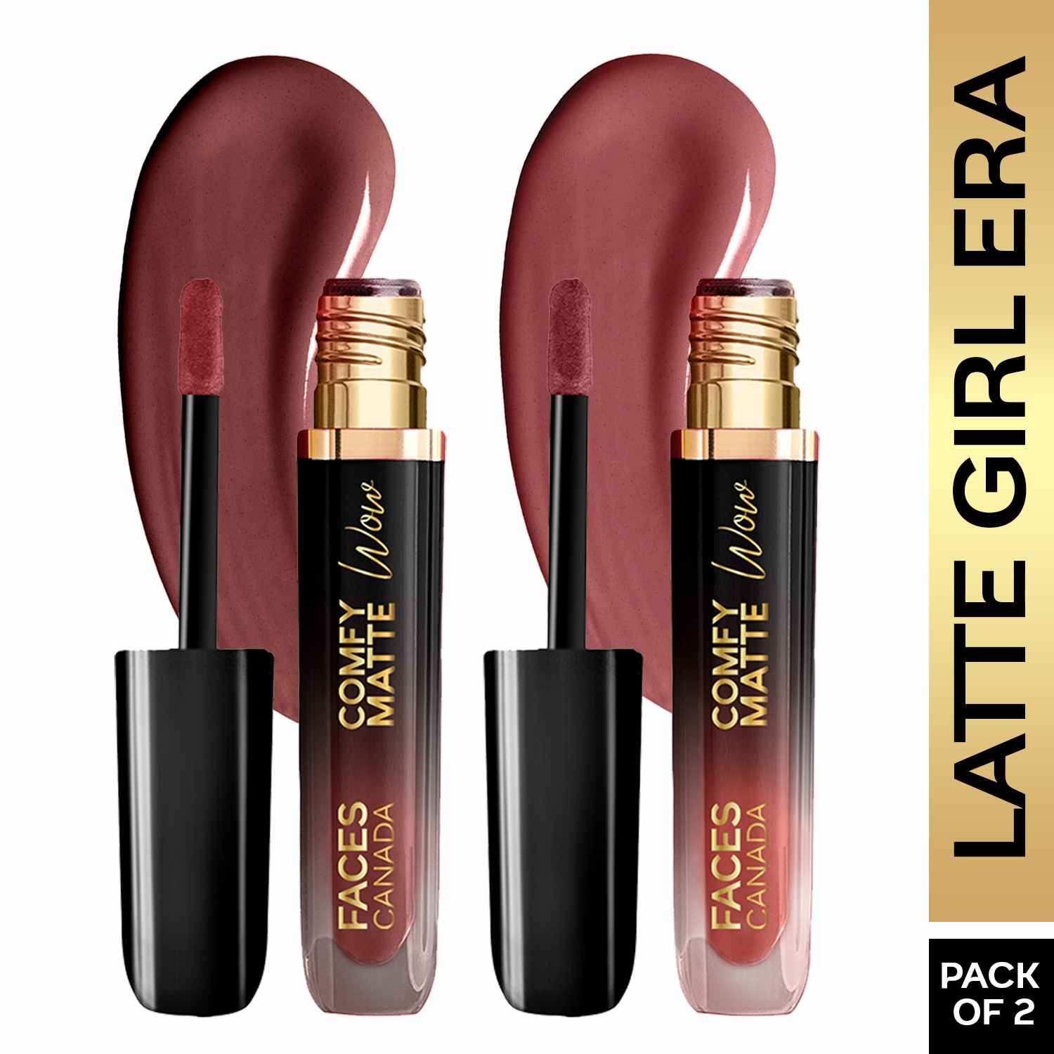 Buy FACES CANADA Comfy Matte Wow Liquid Lipstick - Latte Girl Era, (3.8 ml x 2) | Choco Couture 01 + Cocoa Crush 07 | Long Lasting | Matte Finish | Lipstick Combo | Pack of 2 - Purplle