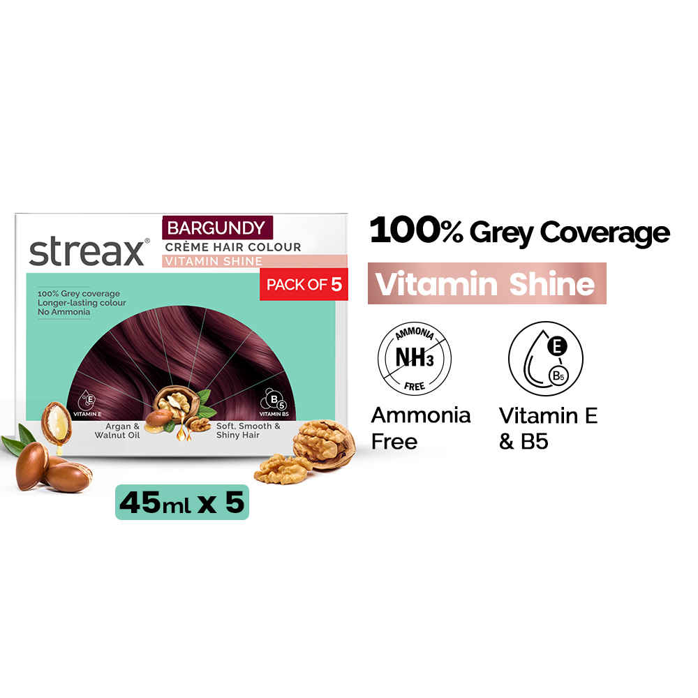 Buy Streax Creme Permanent Hair Colour - 3.16 Burgundy Hair Color- 45 gm (Pack of 5) - Purplle