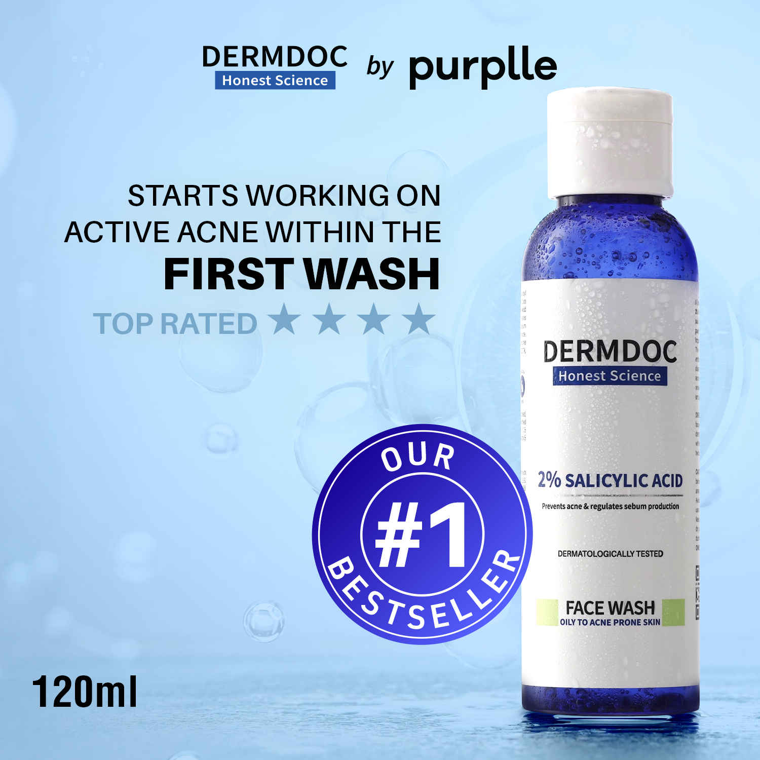 Buy DERMDOC 2% Salicylic Acid Face Wash (120 ml) | Oily, Sensitive & Acne Prone Skin Friendly | Clears Pimples, Dark Spots, Whiteheads & Blackheads | Gentle Exfoliation - Purplle
