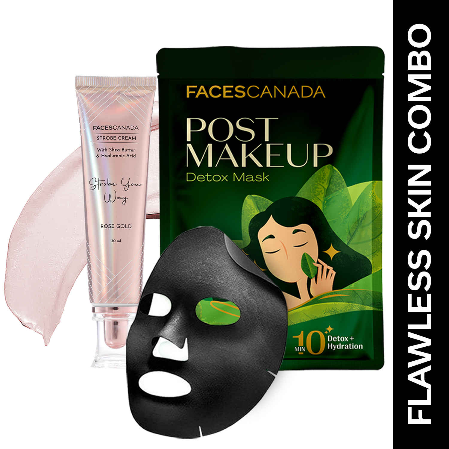 Buy FACES CANADA Flawless Skin Combo | Strobe Cream - Rose Gold (30 ml) + Post-Makeup Detox Sheet Mask (25 gm) | Highlighter | Hydrating | Deeply Cleanses Skin | Glowing & Flawless Skin - Purplle