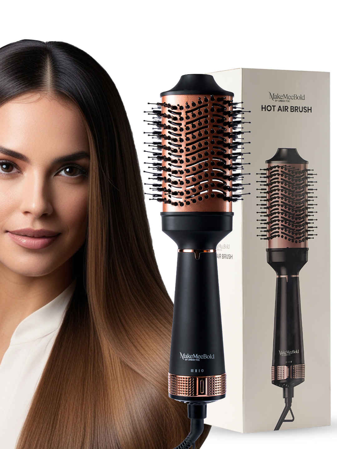 Buy MakeMeeBold by Urban Yog Hot Air Brush|2-in-1 Hair Dryer & Straightener with 3 Temp & 2 Speed Settings, 360° Airflow Vents, PTC Fast Heating, Ceramic Plates, Auto Shut-Off,Tangle-Free Bristles,1200 Watt, 1 Pc - Purplle