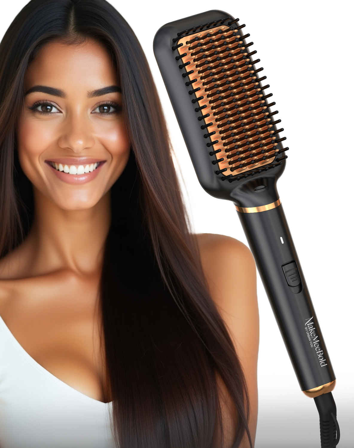 Buy MakeMeeBold by Urban Yog Frizz Free Straightening Brush for Hair | Hair Straightener Brush with 73mm Large Paddle Design | Electric Comb for Women | PTC Fast Heat-Up (30s) | 2 Heat Settings (180°C & 210°C) | Auto Shut-Off & 360° Swivel Cord, 1 Pc - Purplle