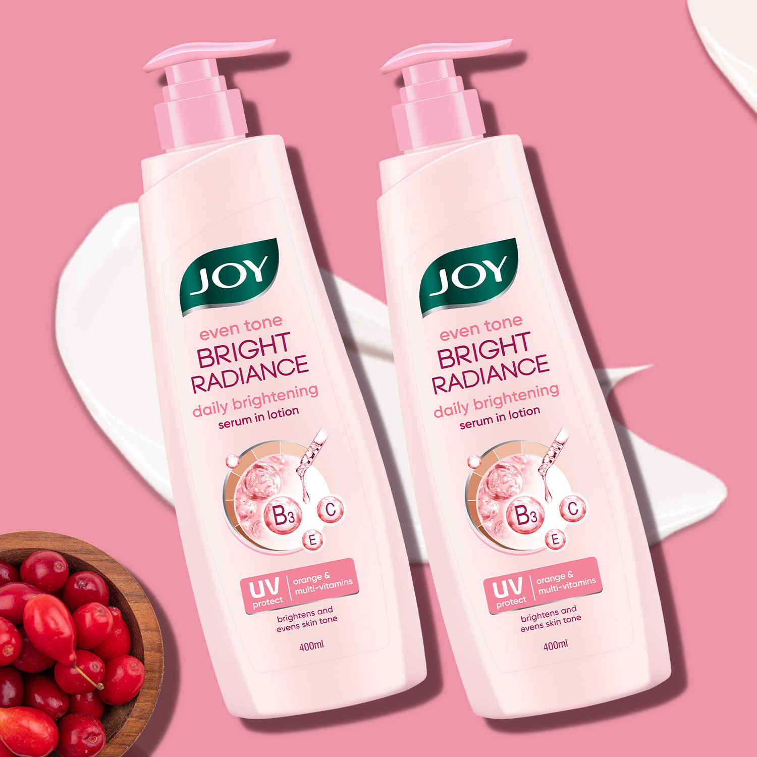 Buy Joy Even Tone Bright Radiance Daily Brightening Serum in Lotion (400 ml x 2)|With Niacinamide & Alpha Arbutin | Removes Tan, Dark Spots & Restores Natural Glow | Lightweight, Non Sticky & Non Greasy Pack of 2 - Purplle