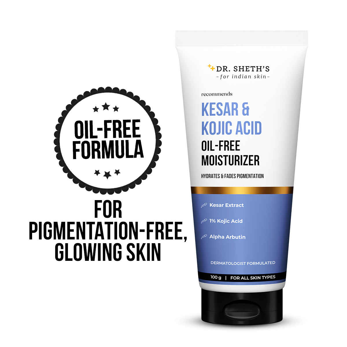 Buy Dr. Sheth's Kesar & Kojic Acid Oil-Free Moisturizer |For Pigmentation-Free & Glowing Skin|Kesar Extract, 1% Kojic Acid, Alpha Arbutin|Lightweight, Fast-Absorbing & Non-Sticky,Gel Cream Texture |For Oily- Skin| For Men & Women | 100 gm - Purplle