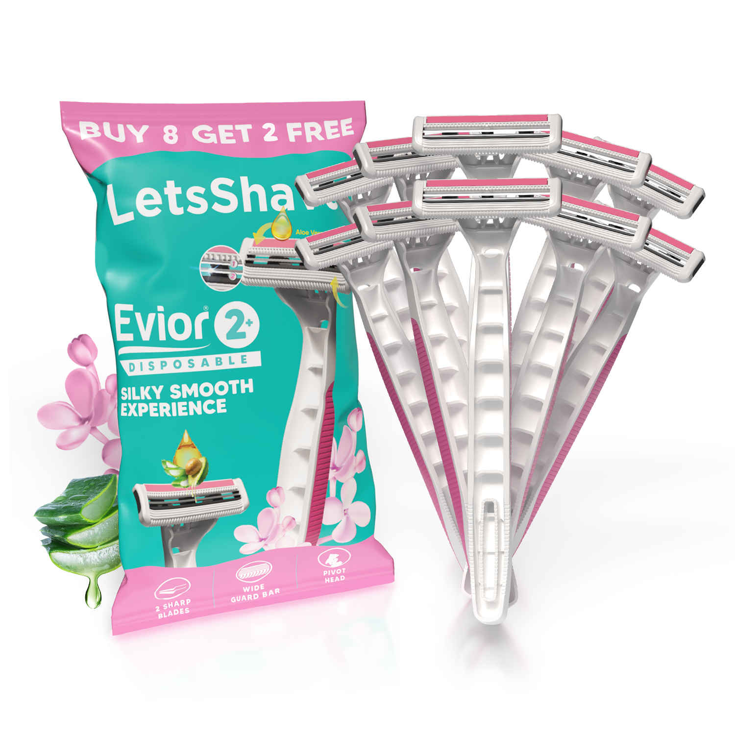 Buy LetsShave Evior 2 disposable razor- 10 N Evior 2 Razor Pack of 10 - Purplle