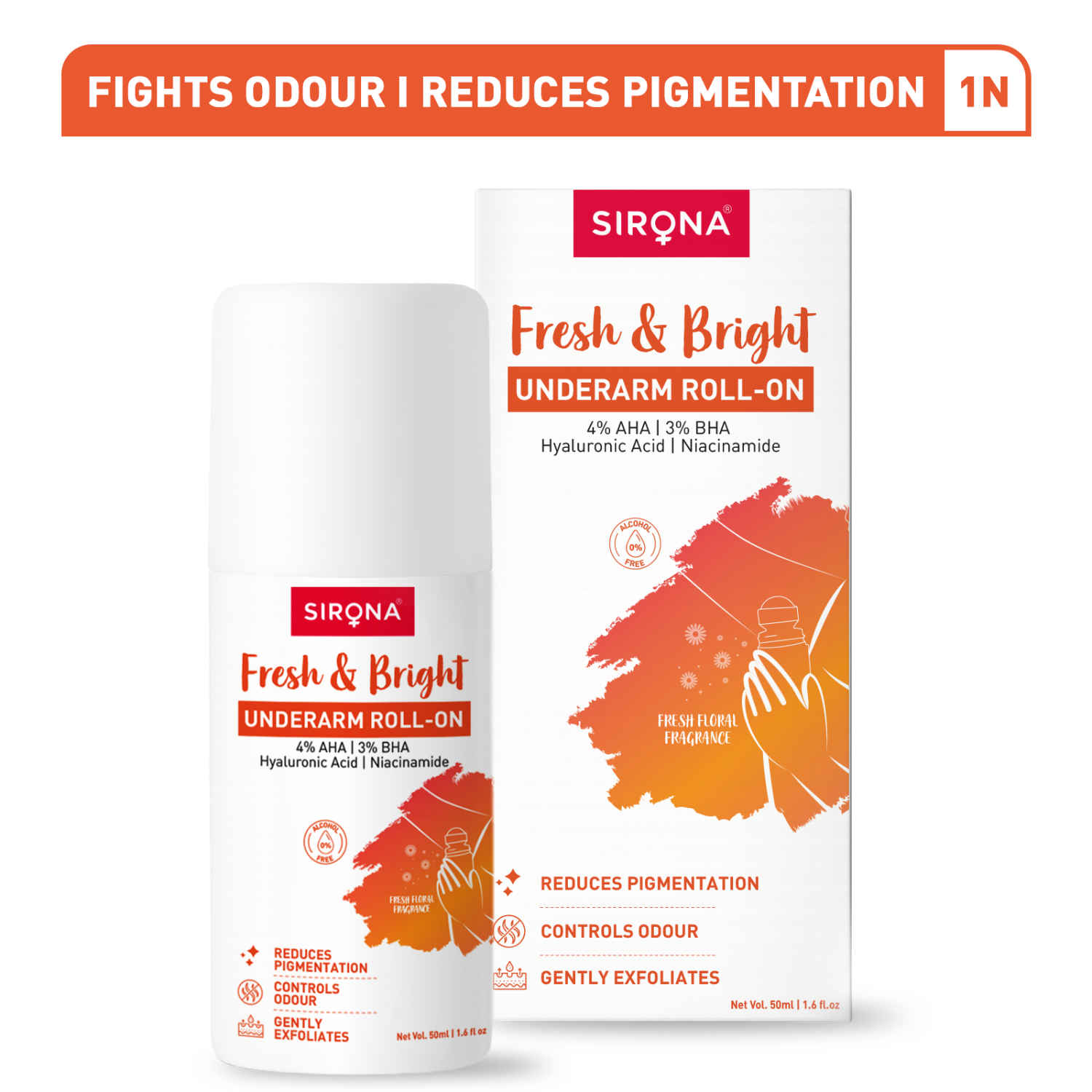 Buy Sirona Underarm Roll On Deodorant for Women & Men | Removes Odour, Long Lasting & Alcohol Free | Floral Fresh - 50 ml - Purplle