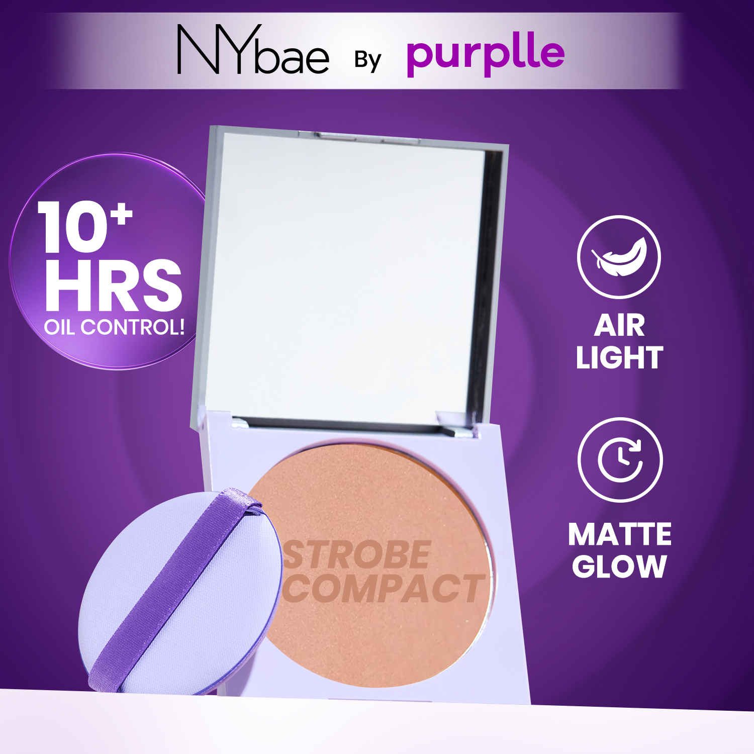 Buy NY Bae Strobe Glow Compact Powder - Warm Pink 02 (8.5 gm) Fair-Medium Skin Tone | Highlighter + Compact | 10 Hrs+ Oil Control | Matte Glow | Shimmer Infused | Soft Powder Puff | Built-In Mirror | - Purplle