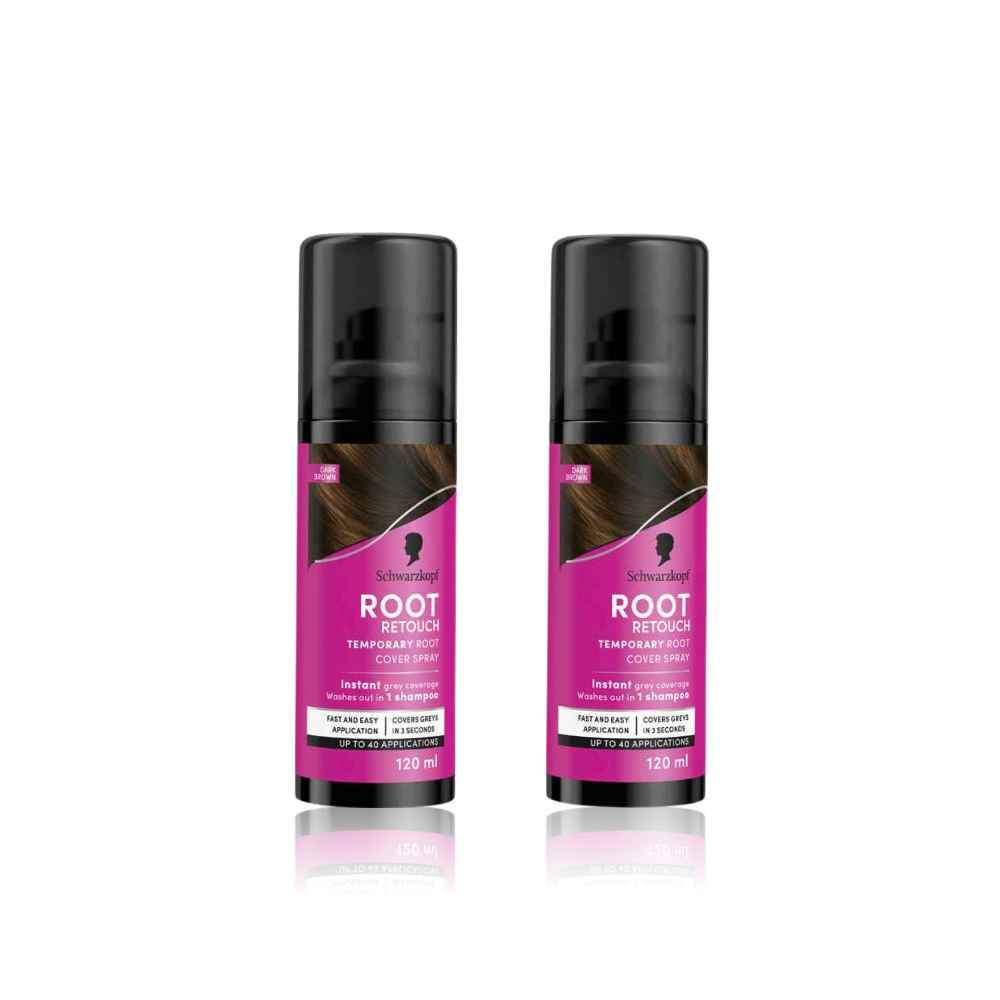 Buy Schwarzkopf Root Retouch Instant Grey Hair Concealer Spray Pack of 2- Sweat & Rain Resistant-Dark Brown (120 ml) - Purplle