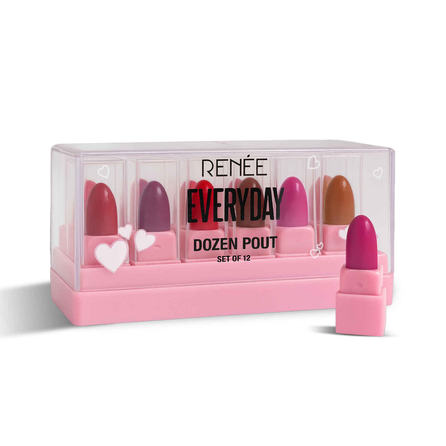 Buy RENEE Everyday Dozen Pout Mini Lipsticks | Creamy Texture, Matte Finish, Long-Lasting | With Shea Butter, Almond Oil & Vitamin E | Hydrates & Softens Lips | Travel-Friendly, Set of 12 | 14.4 gm - Purplle