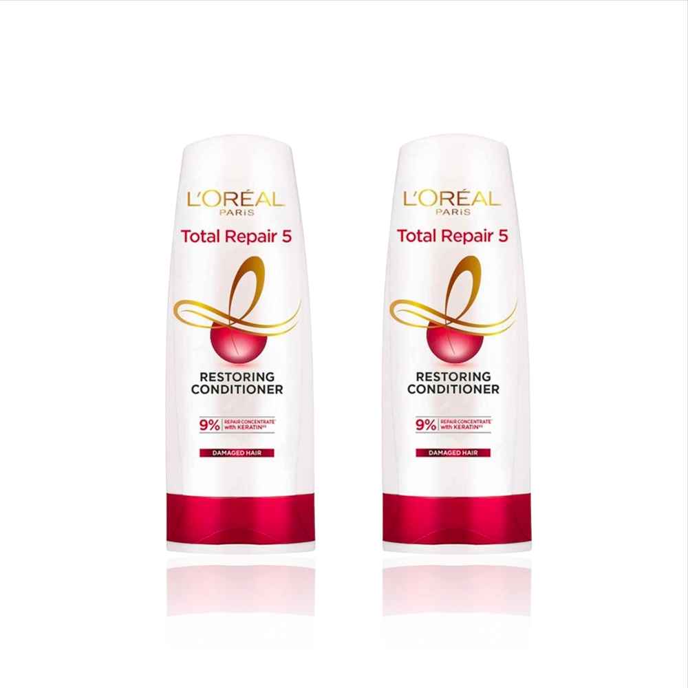 Buy L'Oreal Paris Total Repair 5 Conditioner (Pack of 2) Restores Damaged Hair Powered by Keratin XS Technology 180 ml - Purplle
