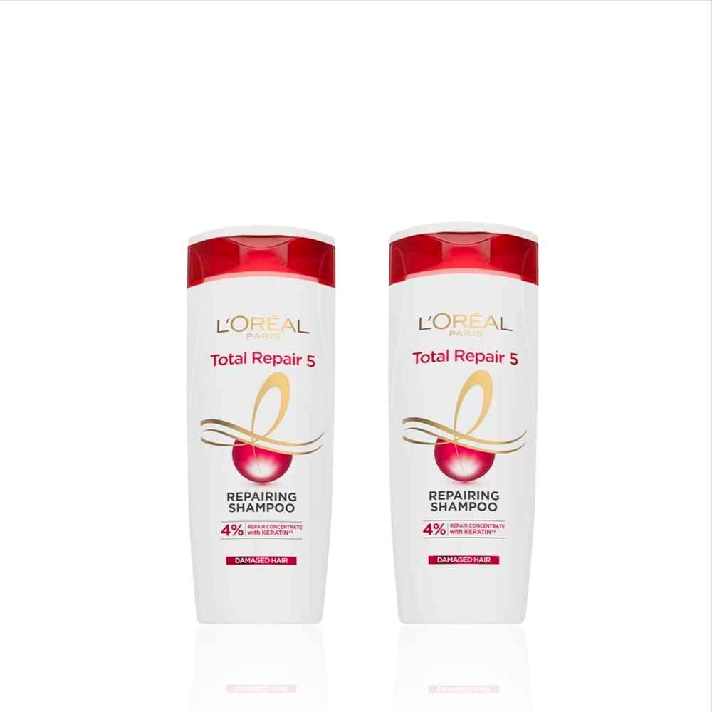Buy L'Oreal Paris Total Repair 5 Shampoo (Pack of 2) - Powered by Keratin XS Technology| Fights 5 Signs of Hair Damage- Frizz Breakage Dryness Stiff Hair and Split ends | 340 ml - Purplle