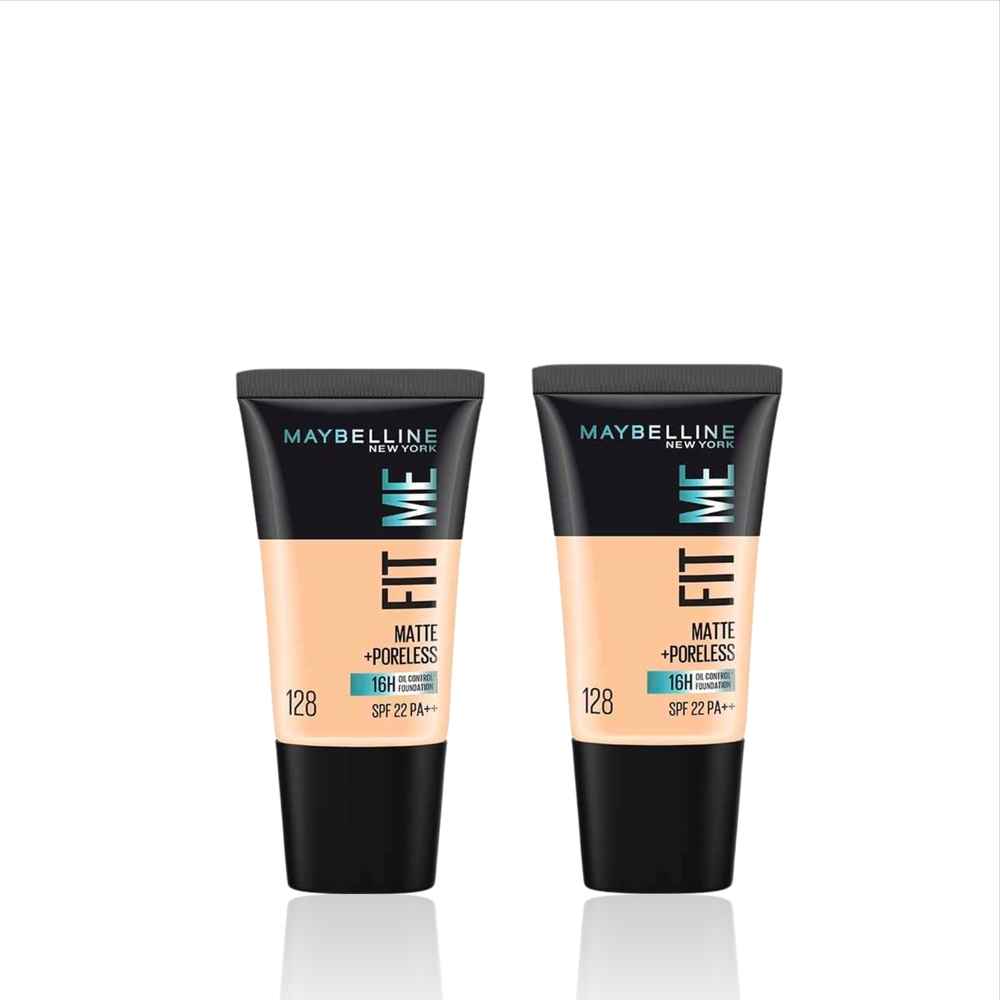 Buy Maybelline New York Fit Me Matte+Poreless Liquid Foundation Tube 128 Warm Nude 18 ml (Pack of 2) - Purplle