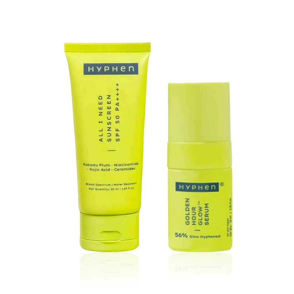 Buy Hyphen Glow & Shield Duo (All I Need Sunscreen 50 ml + Golden Hour Glow Face Serum 30 ml) combo of 2 - Purplle