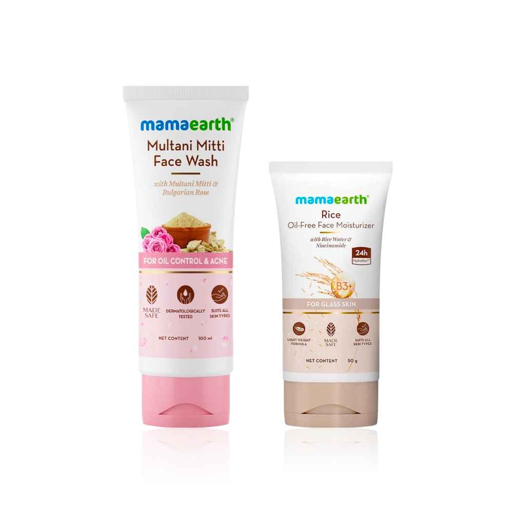 Buy Mamaearth Purify & Hydrate Kit (Mamaearth Multani Mitti Face Wash (100 ml) + Rice Oil-Free Moisturizer (50 gm) | Clears Pores, Controls Acne & Gives Oil-Free Radiance) Combo of 2 - Purplle