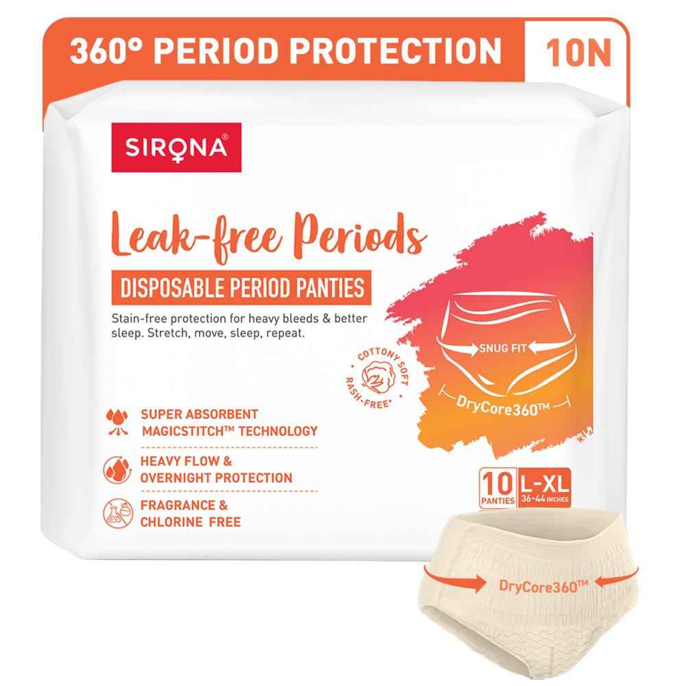 Buy Sirona Disposable Period Pants for Woman | Leak-proof, Breathable & Discreet | L-XL | DryCore360™ Technology | MagicStitch™ Leakproof Design | Pack of 10 - Purplle