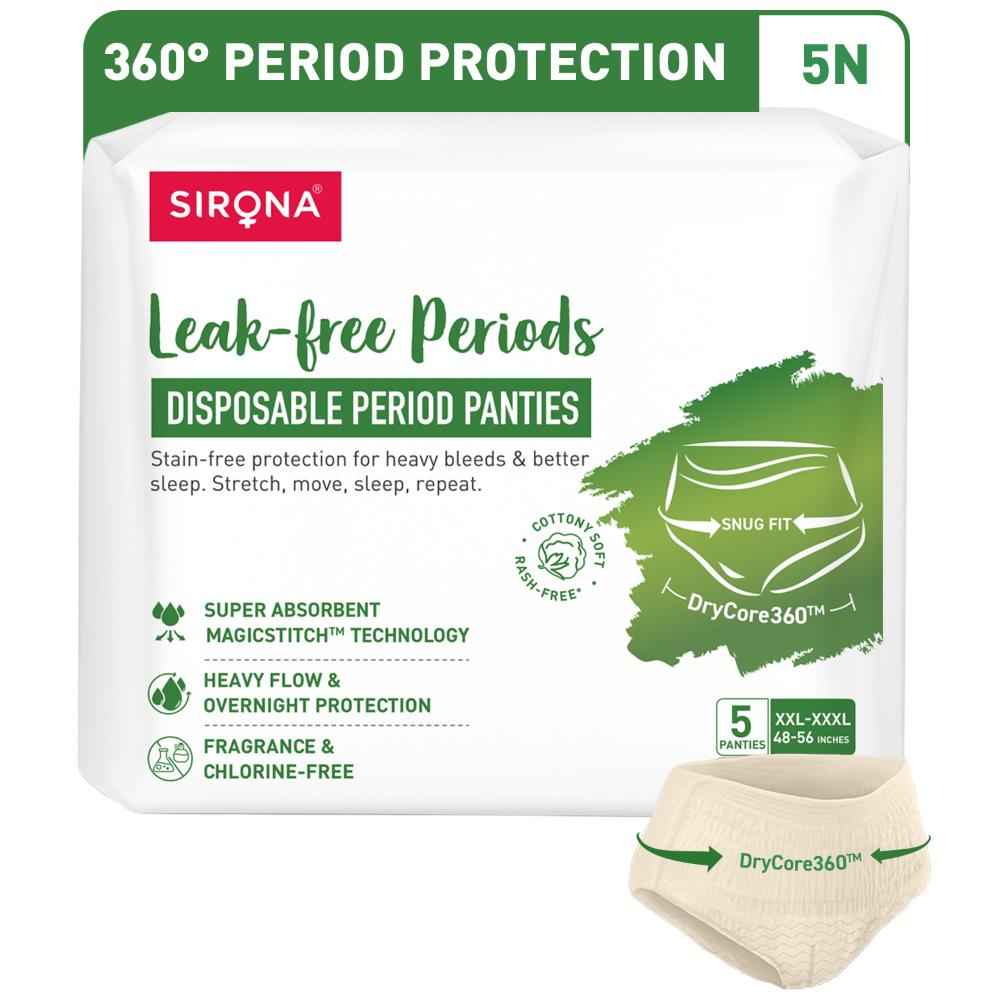 Buy Sirona Disposable Period Panties for Women | Heavy Flow & Overnight Protection | XXL-XXXL | DryCore360™ Technology | MagicStitch™ Leakproof Design | Pack of 5 - Purplle