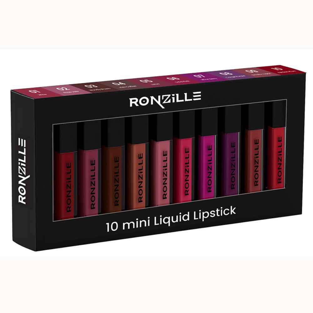 Buy Ronzille Liquid Mini Lipstick Set - Transfer-Proof, Smudge-Proof, Long Lasting Matte Lipstick Combo Set of 10 (Multicolor, 15 ml) - Purplle