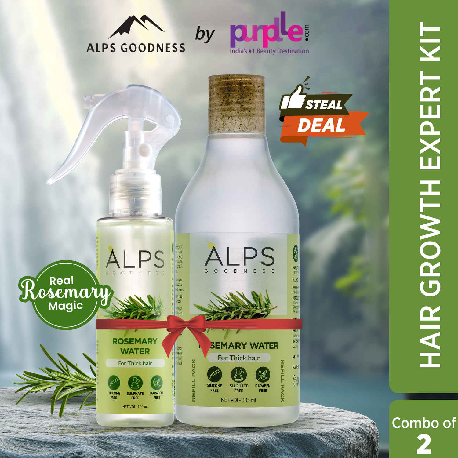 Buy Alps Goodness Hair Growth Expert Kit (Pack of 2) with Rosemary Water Spray (100 ml) & Rosemary Water Refill (300 ml) | Hair Regrowth | Viral Rinse | Easy to use  - Purplle