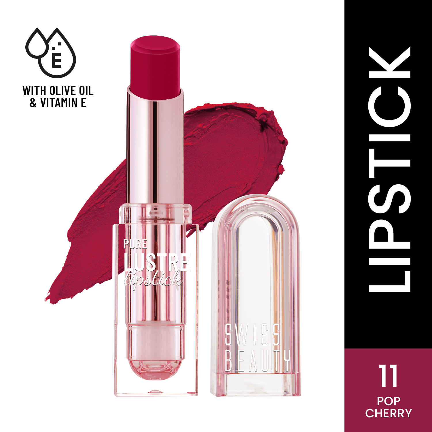 Buy Swiss Beauty Pure Lustre Lipstick | High Shine Finish | Smooth Glide | With Olive Oil & Vitamin E | Hydrating 11 Pop Cherry | 3.8 gm - Purplle