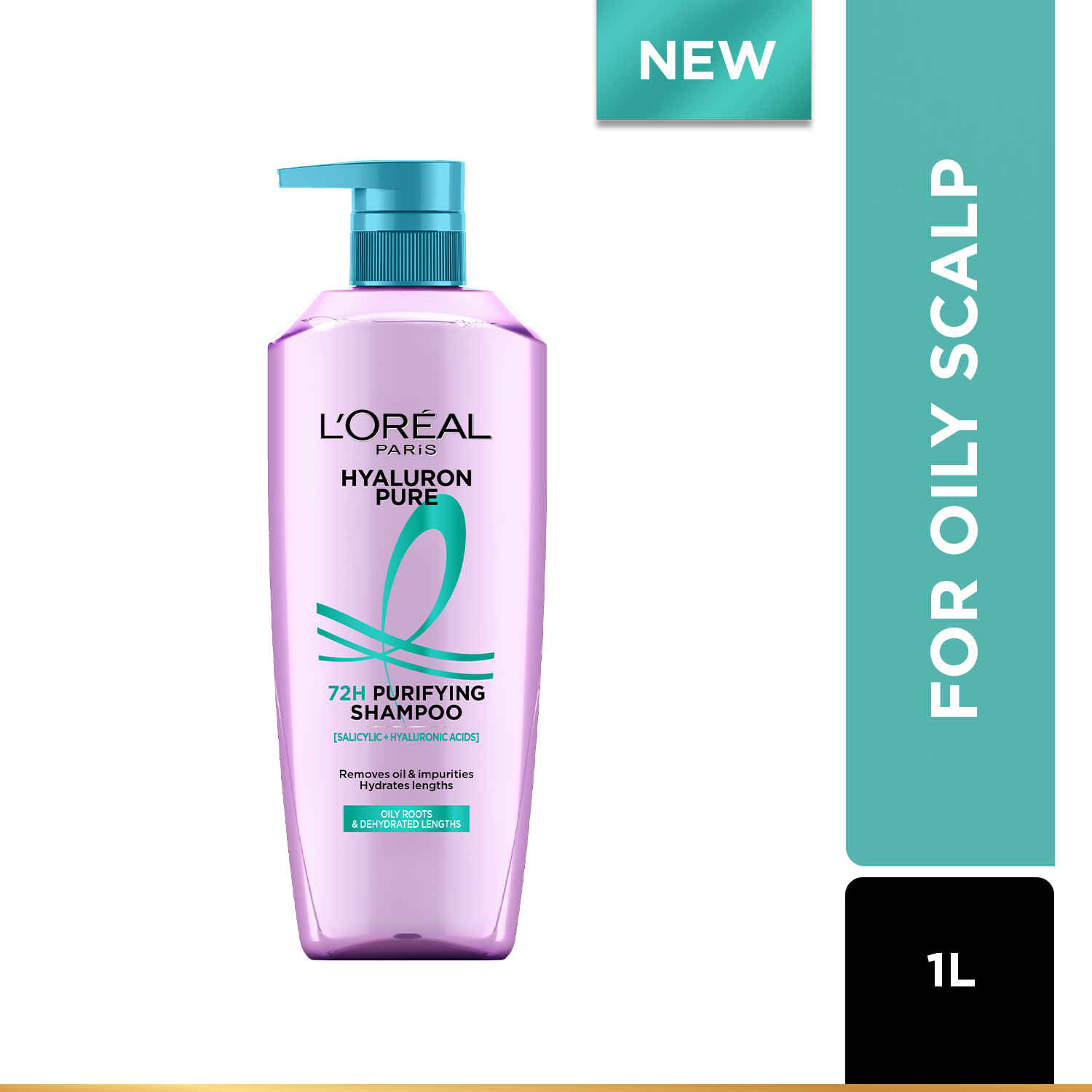 Buy L'Oreal Paris Hyaluron Pure 72H purifying shampoo for fresh scalp & hydrated hair, removes oil & impurities | 1000 ml - Purplle