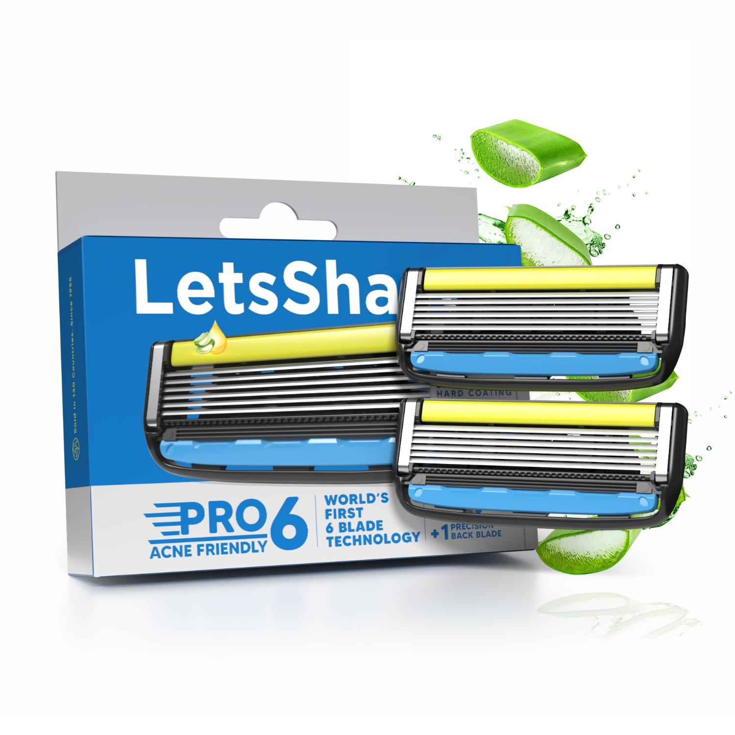 Buy LetsShave Pro 6 Acne-Friendly Razor cartridges for Men – World's First 6 Blade with Beard Styling Back-Blade Pack of 2 - Purplle