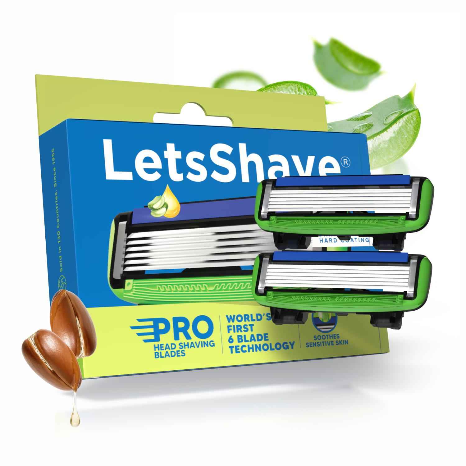 Buy LetsShave Pro Head Shaving Blades – Pack of 2 | World’s First 6-Blade with back blade for Smooth glide - Purplle