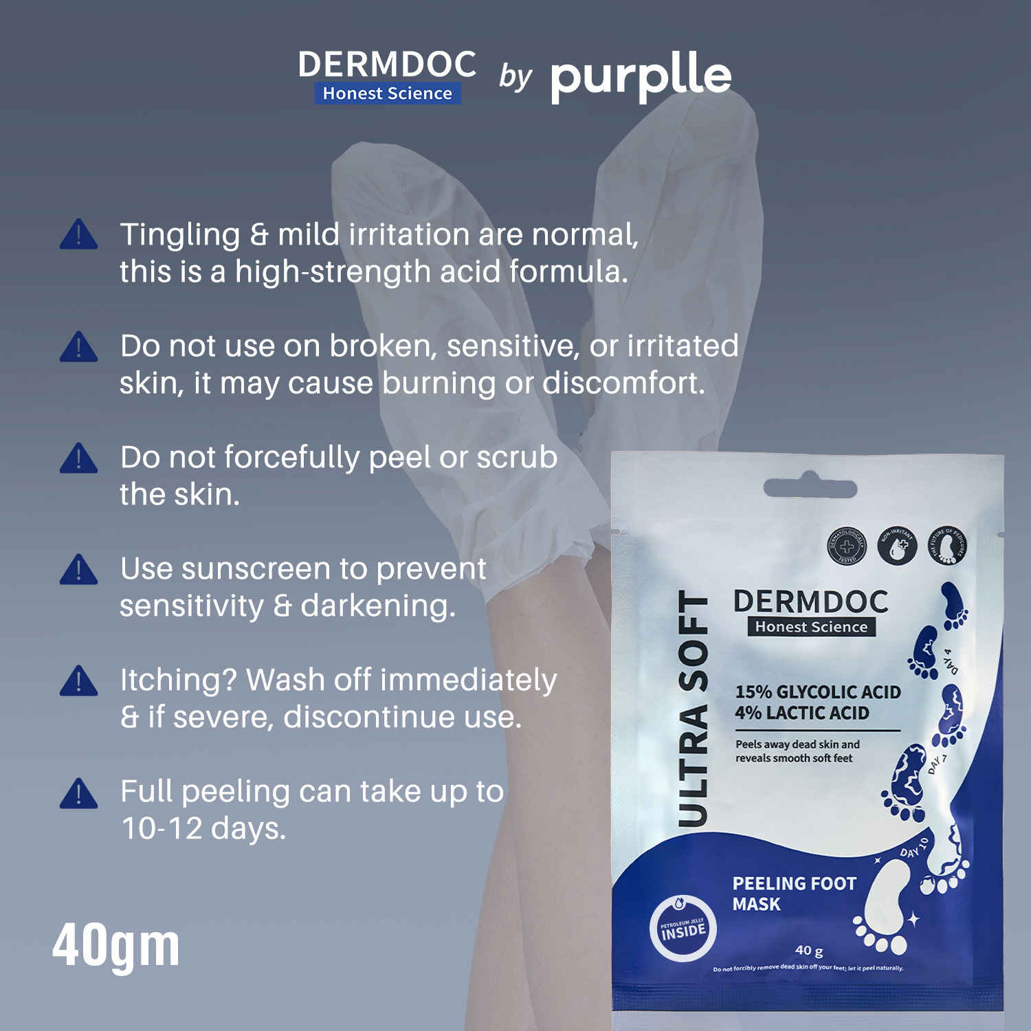 Buy DERMDOC by Purplle 15% Glycolic Acid & 4% Lactic Acid InstaPedi Foot Peeling Mask (40 gm) | Foot Mask For Baby Soft Feet | Removes & Heals, Dry & Cracked Skin - Purplle