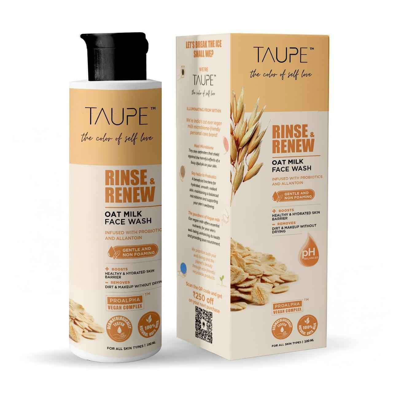 Buy TAUPE Oat Milk Face Wash for Oily & Sensitive Skin, Gentle Exfoliating Cleanser, 100% Soap-Free, Enriched with Vitamin E for Pore Cleansing & Even Skin Tone, Non-Drying, Derma Tested – 100 ml - Purplle