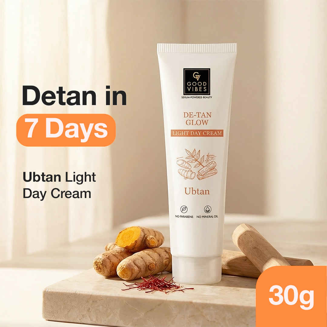Buy Good Vibes Ubtan De-Tan Glow Light Day Cream with Serum-Powered Beauty (30 gm) | Brightening & De-Tan Care | Lightweight, Non-Greasy Moisturiser | Fresh Glow | For Normal to Dry Skin - Purplle