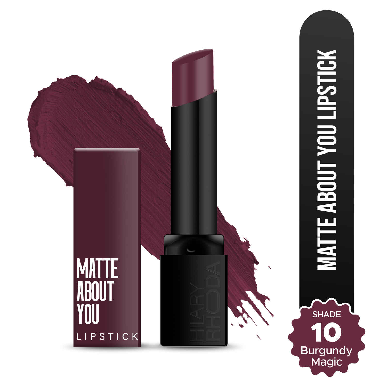Buy Hilary Rhoda Matte About You Lipstick | Long Lasting & Highly Pigmented Lipstick | Glides Smoothly | Matte Finish | One Stroke Application | Cruelty-Free & Vegan - 3 gm (Burgundy Magic - Shade 10) - Purplle