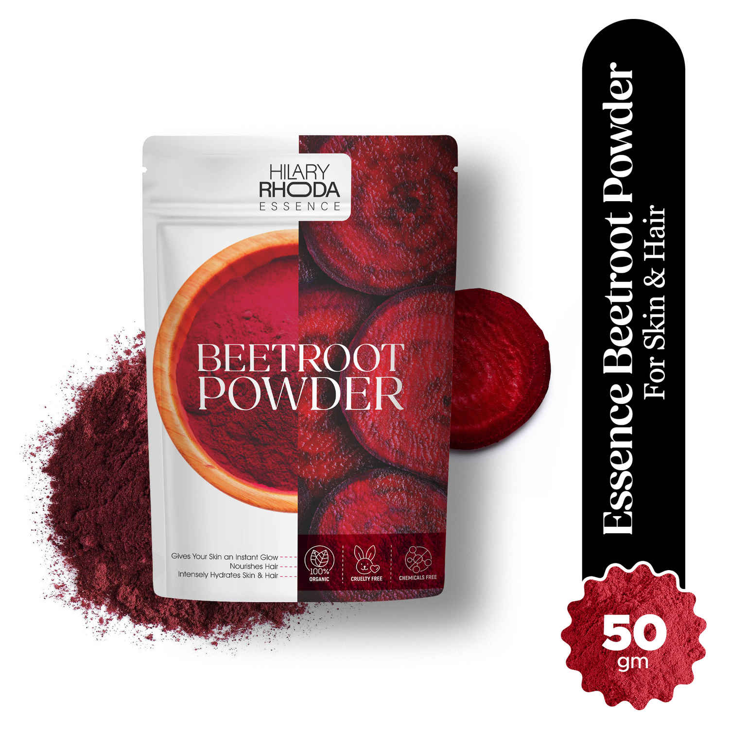 Buy Hilary Rhoda Essence Beetroot Powder For Skin & Hair | 100% Pure & Natural Beetroot Powder | For Shiny Skin, Face Glow, Hair Growth & Lips | Rich in Antioxidants | Organic Beetroot Powder for Men & Women - 50 gm - Purplle