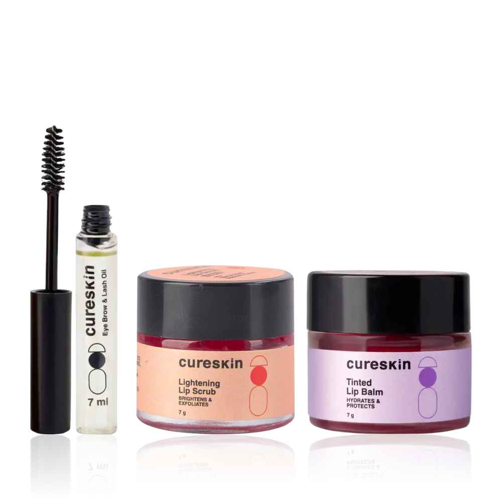 Buy Cureskin Signature Lash & Lip Ritual | Target Stubborn Pigmentation and Achieve Defined, Fuller Lashes and Brows | Includes Growth Oil, Brightening Scrub, and Hydrating Balm (7 ml + 7 gm + 7 gm) Combo of 3 - Purplle