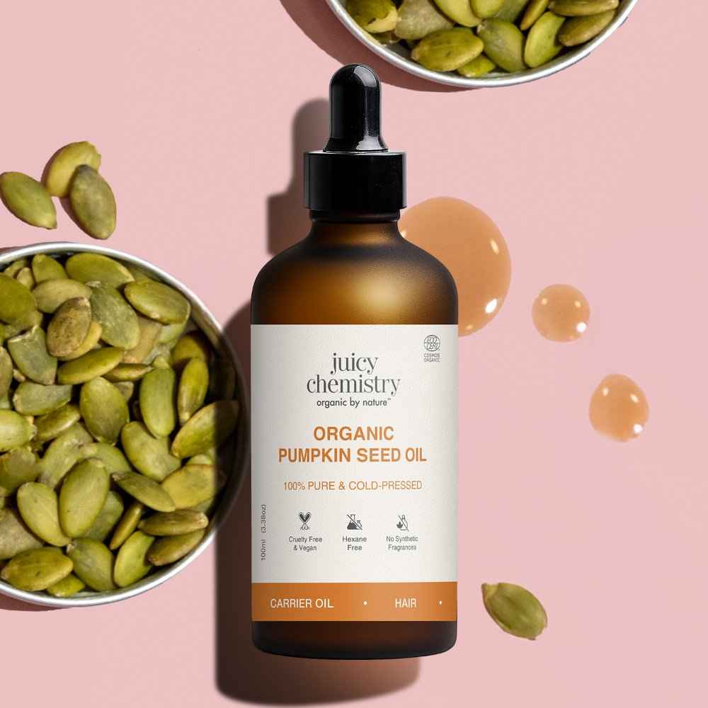 Buy Juicy Chemistry Organic Pumpkin Seed Oil, 100 ml | Cold-Pressed & 100% Pure | Nourishes Skin, Hair & Scalp | Anti-Aging | Hydrating & Rich in Antioxidants - Purplle