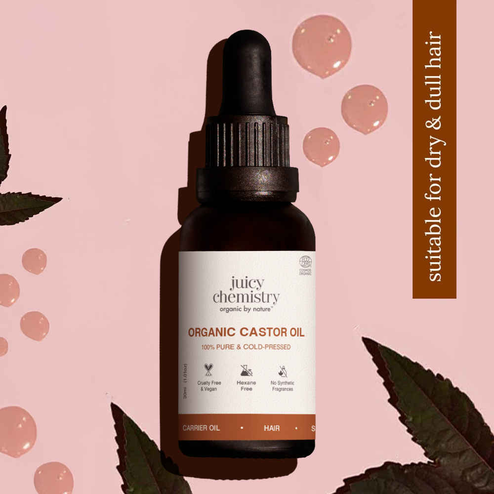 Buy Juicy Chemistry Organic Castor Oil, 30 ml | 100% Pure, Cold-Pressed & Certified Organic | Promotes Hair Growth | Strengthens Lashes & Brows | Deeply Moisturises Skin - Purplle