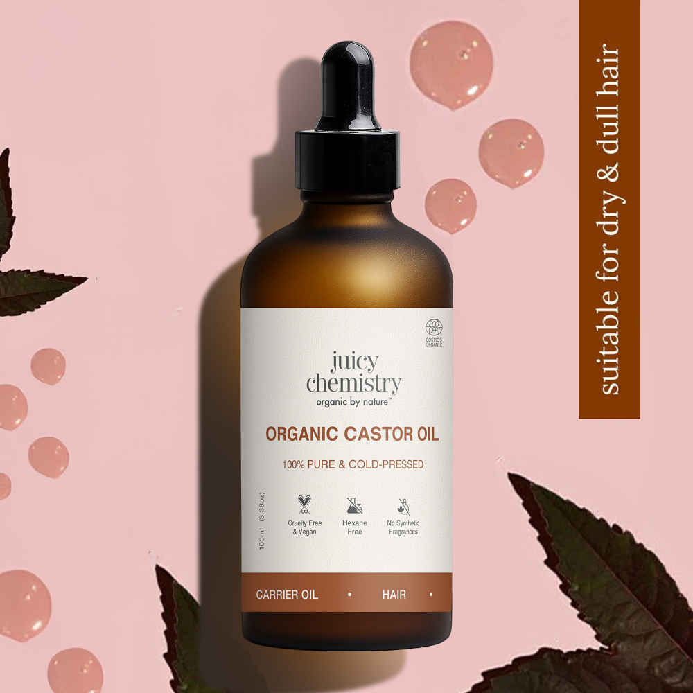 Buy Juicy Chemistry Organic Castor Oil, 100 ml | 100% Pure, Cold-Pressed & Certified Organic | Promotes Hair Growth | Strengthens Lashes & Brows | Deeply Moisturises Skin - Purplle
