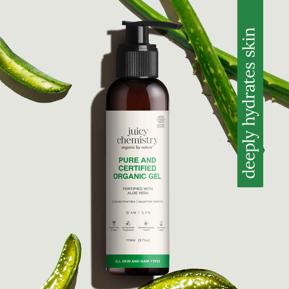Buy Juicy Chemistry Pure & Certified Organic Aloe Vera Gel, 110 ml | Hydrating & Soothing Gel for Face, Body & Hair | Lightweight | Non-Sticky | Multipurpose| For Men & Women - Purplle