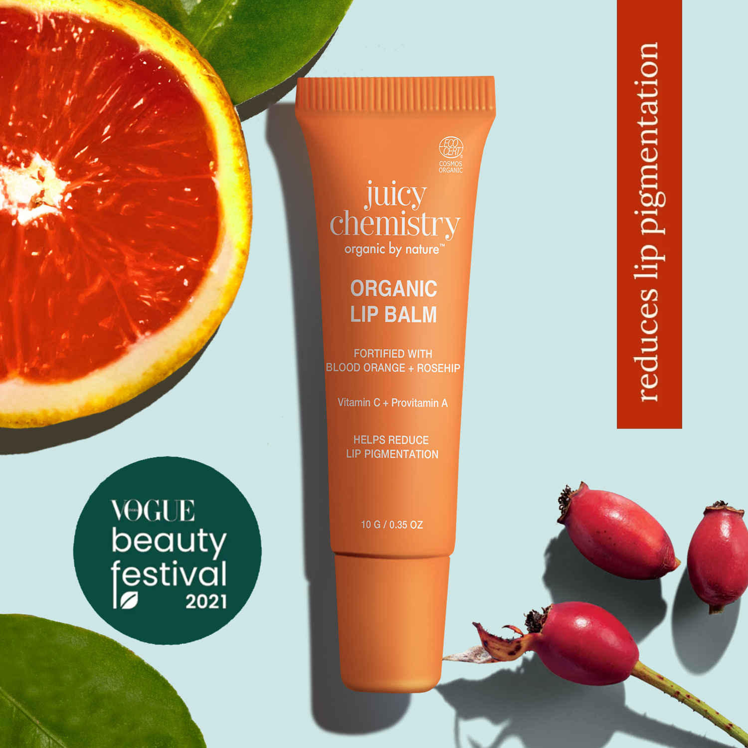 Buy Juicy Chemistry Organic Lip Balm Fortified with Blood Orange & Rosehip, 10 gm | Deeply Moisturising & Brightening Lip Care | 100% Natural | Certified Organic & Cruelty-Free - Purplle