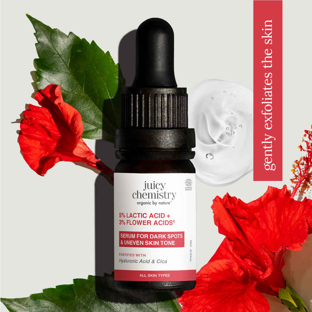Buy Juicy Chemistry 5% Lactic Acid + 3% Flower Acids Serum, 10 ml | Gentle Exfoliating | Brightening Face Serum for Smooth & Radiant Skin | Organic | Lightweight & Non-Greasy | For Men & Women - Purplle