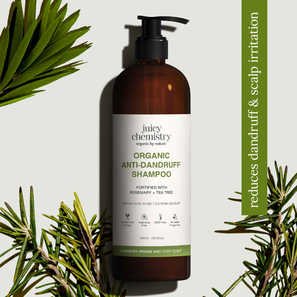 Buy Juicy Chemistry Organic Anti-Dandruff Shampoo Fortified with Rosemary & Tea Tree, 500 ml | Reduces Itchy Scalp & Flakiness | Gentle & Natural Hair Care | For Men & Women - Purplle