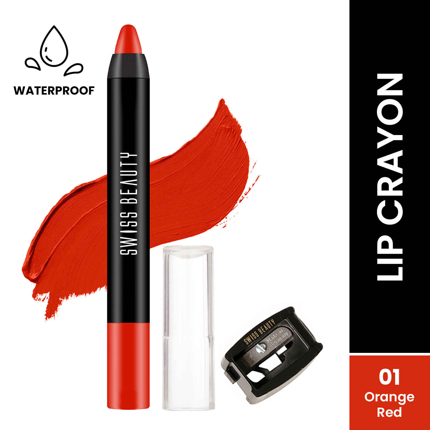 Buy Swiss Beauty Stay Maxx Lip Crayon | 12-Hour Stay | Waterproof | Smudge-Proof | Matte Finish | Hydrating Formula| Free Sharpener Included - Orange Red 3.5 gm - Purplle
