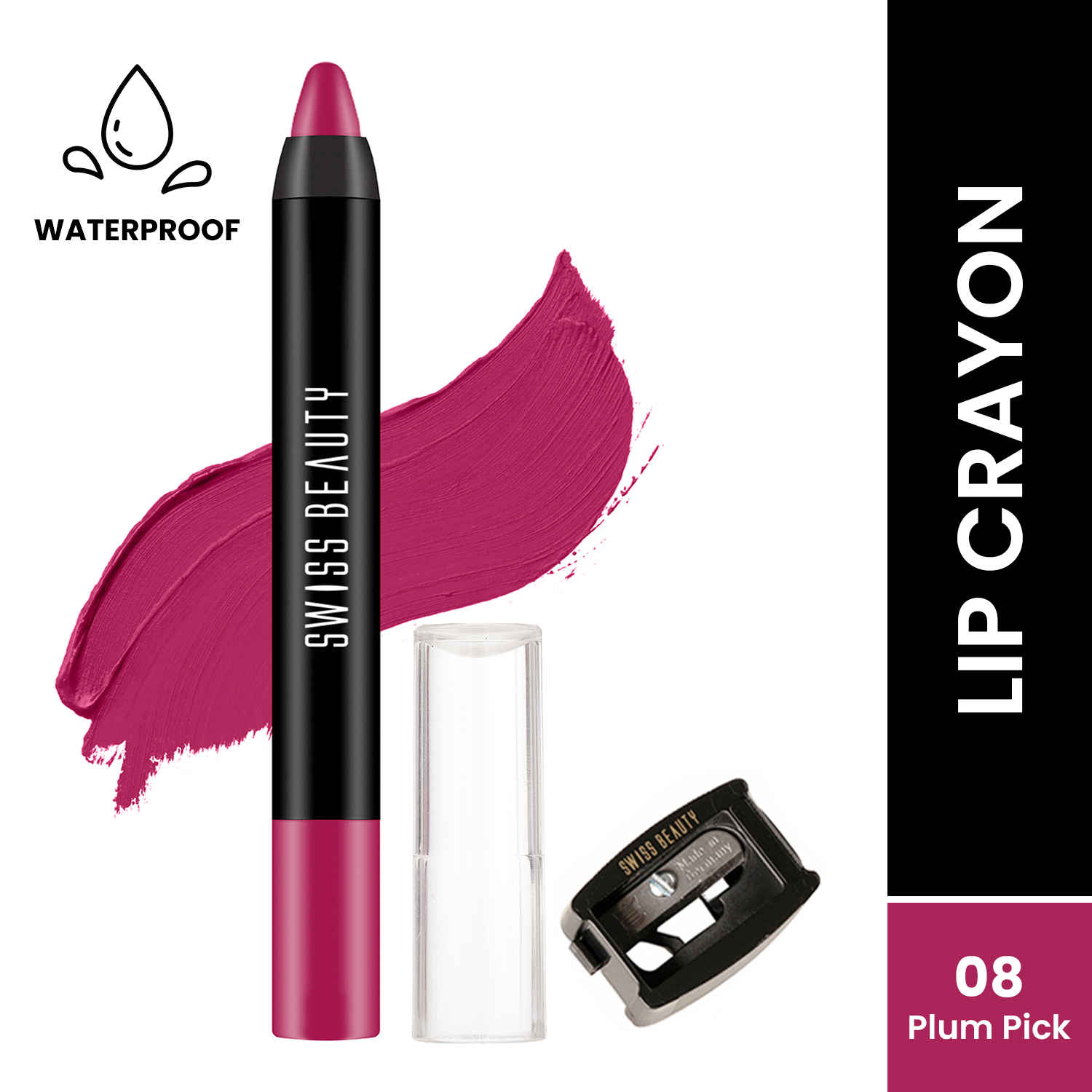 Buy Swiss Beauty Stay Maxx Lip Crayon | 12-Hour Stay | Waterproof | Smudge-Proof | Matte Finish | Hydrating Formula| Free Sharpener Included - Plum Pick 3.5 gm - Purplle
