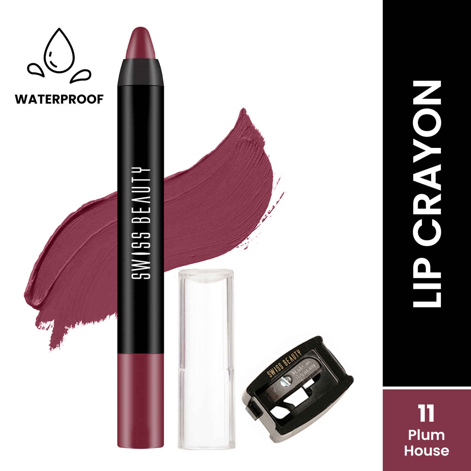 Buy Swiss Beauty Stay Maxx Lip Crayon | 12-Hour Stay | Waterproof | Smudge-Proof | Matte Finish | Hydrating Formula| Free Sharpener Included - Plum House 3.5 gm - Purplle