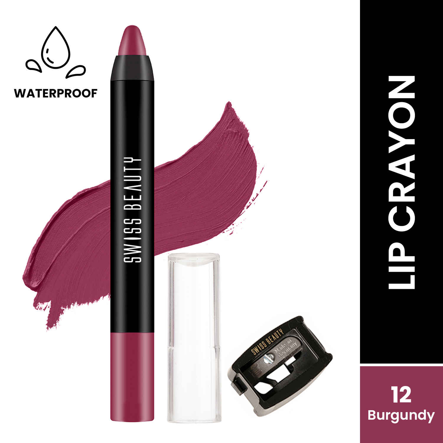Buy Swiss Beauty Stay Maxx Lip Crayon | 12-Hour Stay | Waterproof | Smudge-Proof | Matte Finish | Hydrating Formula| Free Sharpener Included - Burgundy 3.5 gm - Purplle