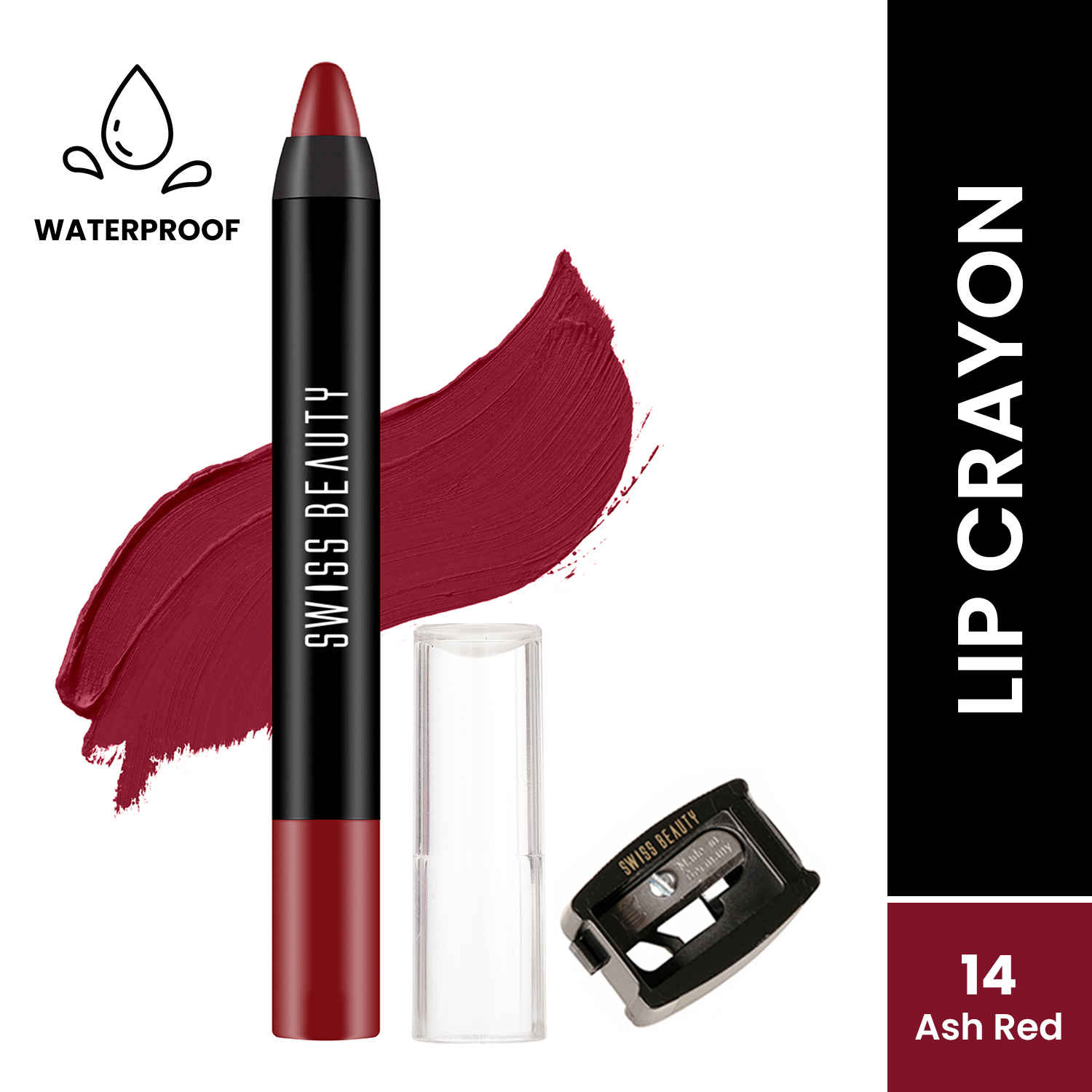 Buy Swiss Beauty Stay Maxx Lip Crayon | 12-Hour Stay | Waterproof | Smudge-Proof | Matte Finish | Hydrating Formula| Free Sharpener Included - Ash Red 3.5 gm - Purplle