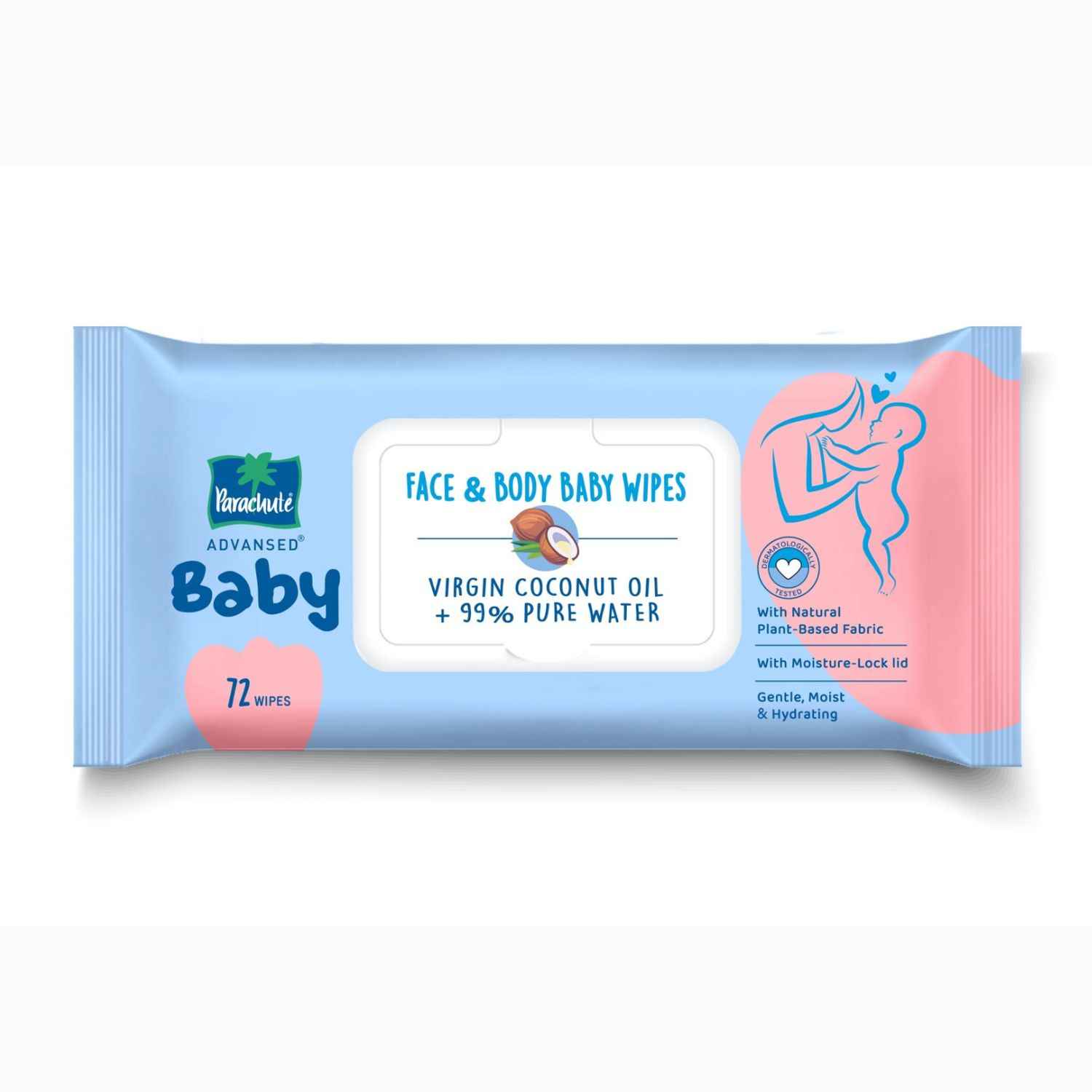 Buy Parachute Advansed Baby | Face & Body Baby Wipes | With Virgin Coconut Oil & 99% Pure Water | Hypoallergenic, Dermatologically Tested & pH Balanced | Moisture-lock Lid | 72 wipes - Purplle