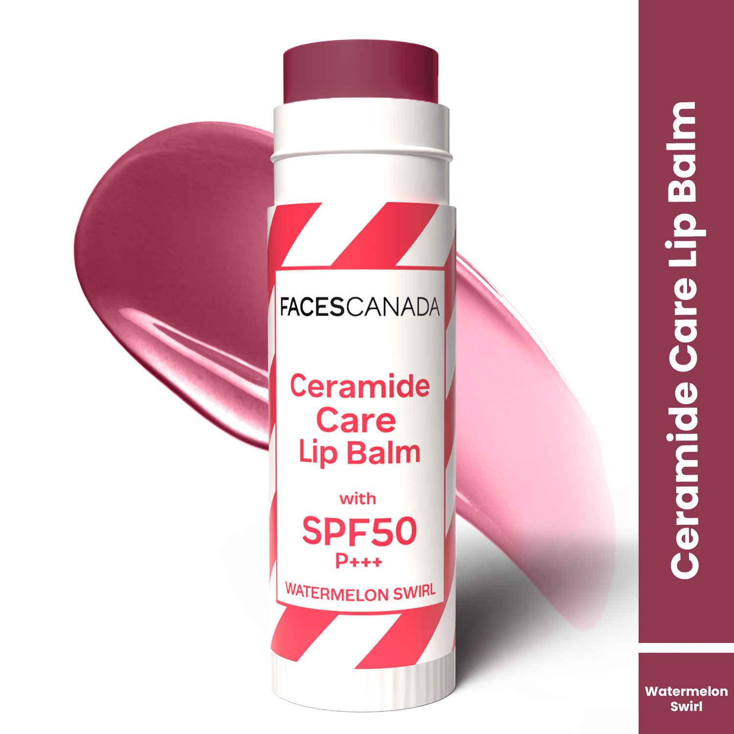 Buy FACES CANADA Ceramide Care Lip Balm - Watermelon Swirl 03, 4 gm | SPF 50 PA +++ Protection | Hydrates Dry & Chapped Lips | Repairs Lip Barrier | With Hyaluronic Acid & Shea Butter Infused - Purplle