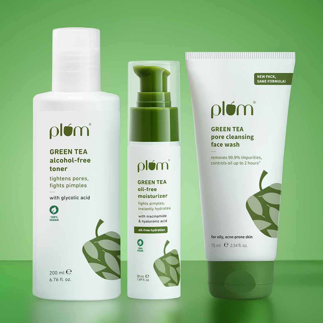 Buy Plum Green Tea CTM Routine Combo of 3- Face wash 75 ml, Toner 200 ml, Moisturizer 50 ml - Skincare Kit - Purplle